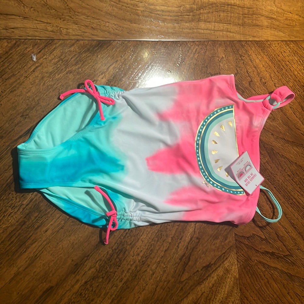 Justice girls bikini size 16 blue white and pink